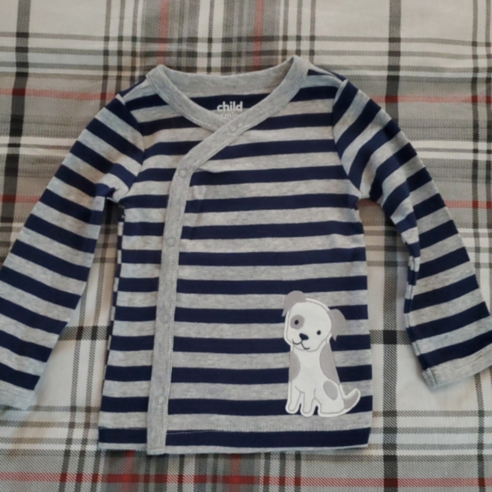 Child Of mine Carter's Navy and Gray Striped Puppy Tee Unisex